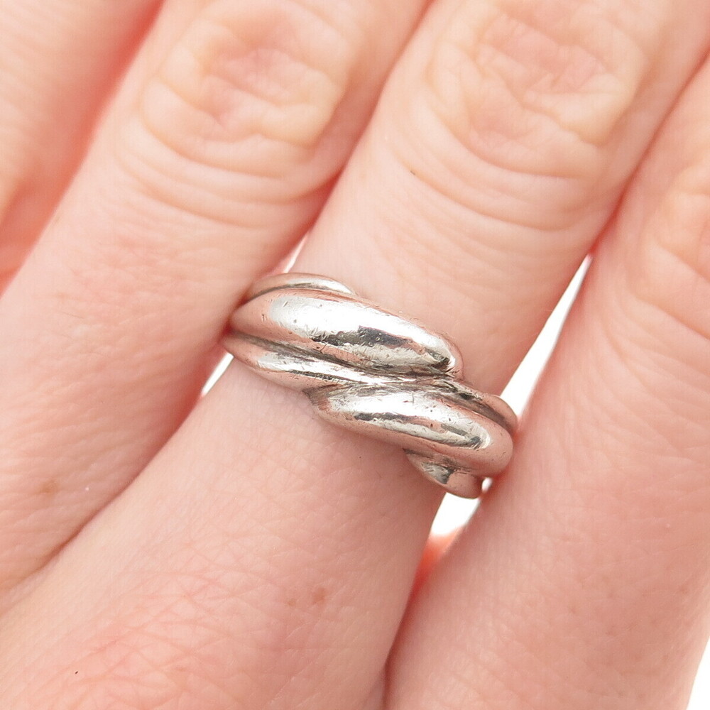 925 Sterling Silver Vintage Modernist Wavy Oxidized Ring Size 7.25